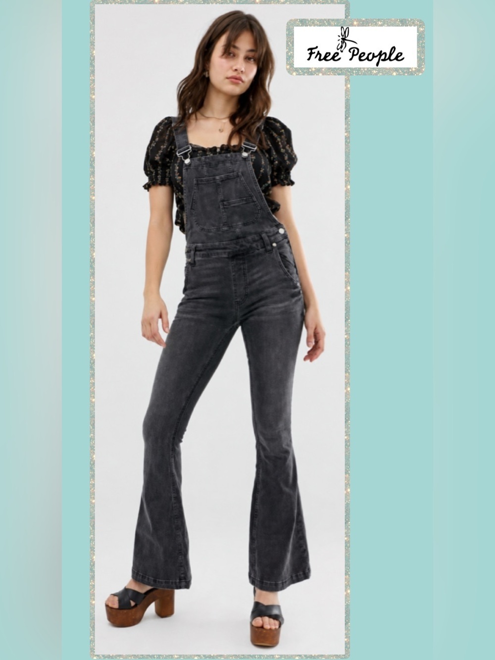 🆕 ⚡️Free People Carly Flare Overalls Greyed Out Black 27